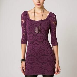 Intimately Free People Mini Dress Purple Lace Bodycon XS S Boho Festival Party
